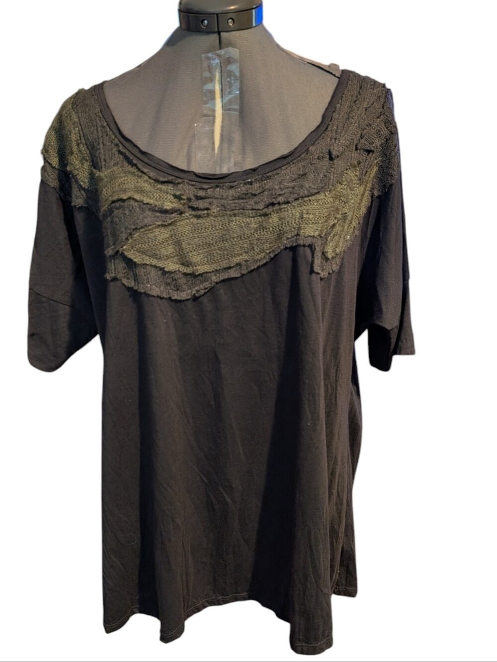 Anthropologie One September women's gray boho top size large Burlap Patch